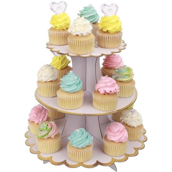 Présentoir à Gâteaux 3 Niveaux En Bois Petyoung - Rustique, Plateaux Amovibles - Pour Mariage, Anniversaire, Buffet - 12