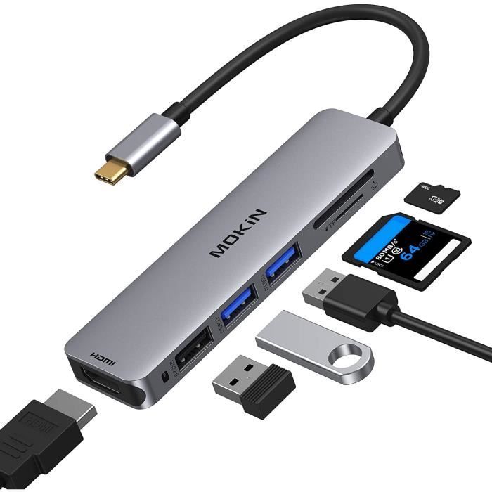 Hub USB-C Rayrow 6-en-1 : HDMI 4K, PD, USB 3.0 – Multiport Compact