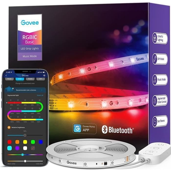 Govee RGBIC Ruban LED 5m Basic, Bande LED Bluetooth Multicolore