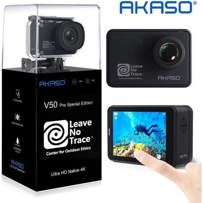 AKASO V50 Pro SE Leave No Trace 4K/60fps Ecran Tactile WiFi Action Caméra EIS 39m Etanche Caméra Sports Télécommandée Kit Accessoire