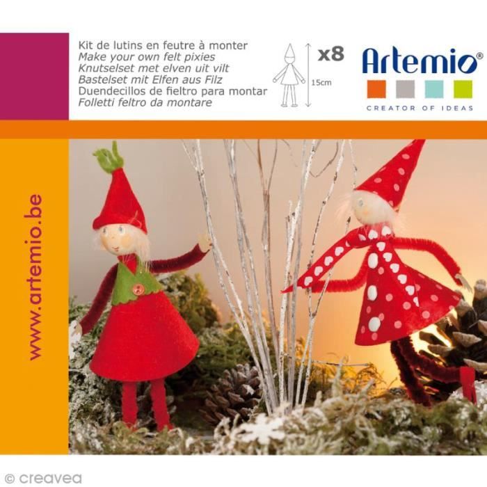 Kit feutrine Lutins de Noël à coudre - 8 pcs - 15 cm Kit de feutrine à coudre : hème : Noël Matière : Feutrine Formes : Lutins