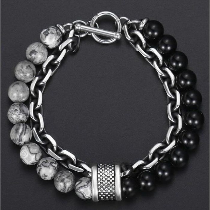Bracelet homme tendance design perles pierres naturelles oeil de faucon