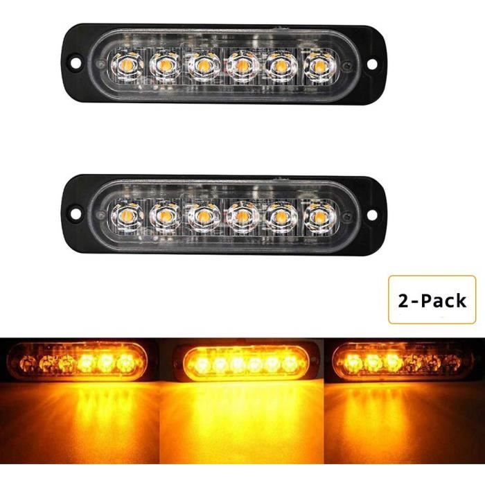 2Pcs 6 LED Feux de Pénétration Lumière Stroboscopique 19 Modes Auto Flash Lampe Urgence pour Véhicule Camions SUV, 12~24V, Amber