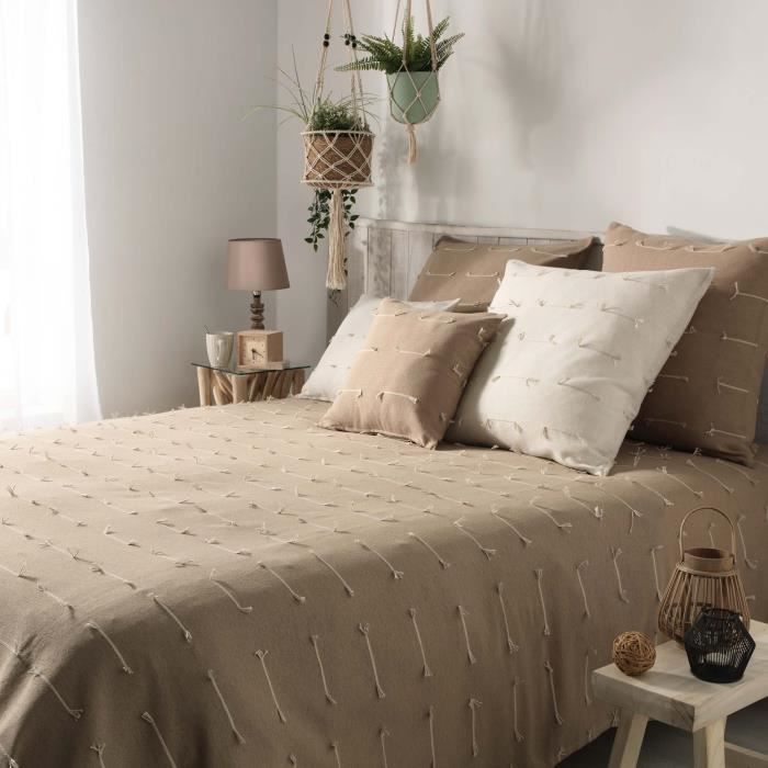 CDaffaires Couvre lit 2 personnes 230 x 250 cm polycoton tisse fileo Taupe
