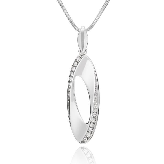 LillyMarie Femme Chaîne en Argent Massif Vrai Pendentif Ovale Swarovski Elements Originaux Longueur Réglable étui Bois de Haute Q