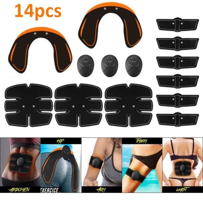 Lot de 5 -14pcs Appareil de Musculation, Electrostimulateur Musculaire, EMS Ceinture Abdominale Fitness, Abdomen/Bras/Jambes/Hanche