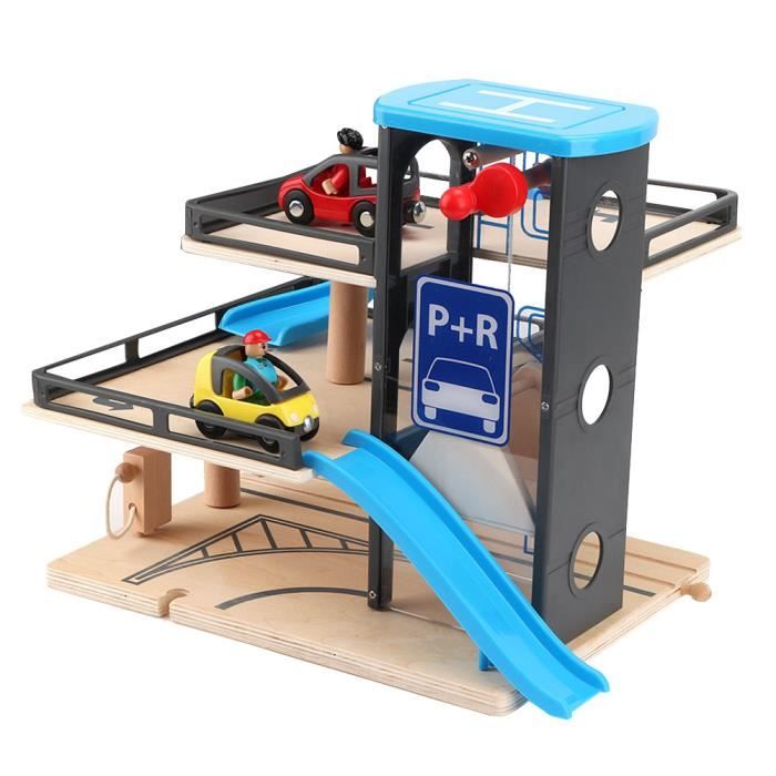 Akozon Jouet de parking pour enfants Jouet de Parking de Garage de Piste en bois à 3 Couches Cadeau pour Enfants