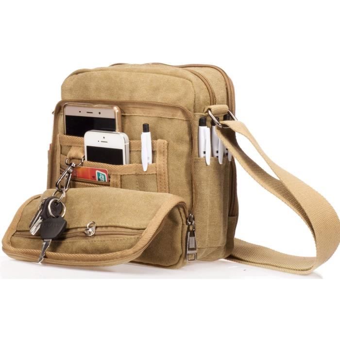 Outreo Sac bandoulière Homme Sac Besace Vintage Petit Porté épaule Sac en Toile