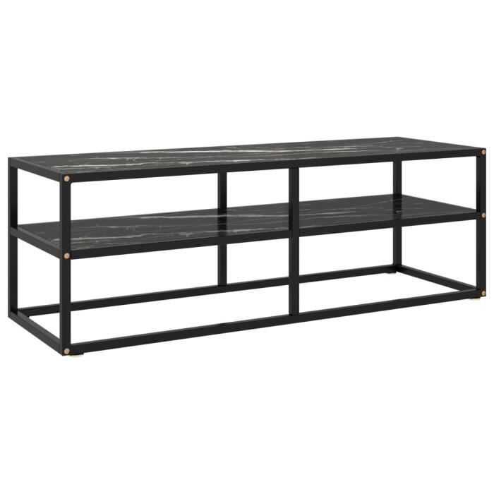 Meuble TV noir avec verre marbre noir 120x40x40 cm YES14