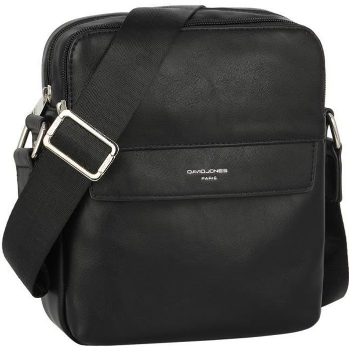David Jones - Sacoche Homme Cuir - Sac Bandoulière Porté Epaule Croisé - Besace Pochette Messenger MultipocheTravail Business - Noir