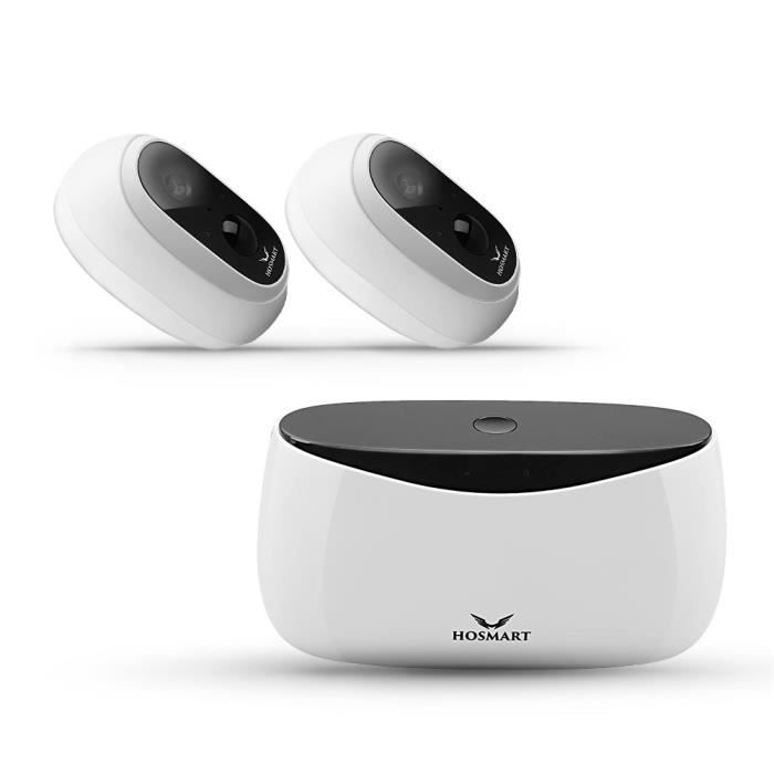 HOSMART® Caméra de surveillance - Caméra de sécurité - Sécurité maison - Extérieur / Intérieur (1 base + 2 caméras)