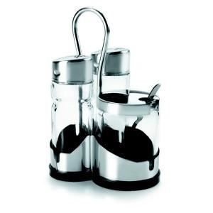 Set salière poivrière et moutarde socle inox