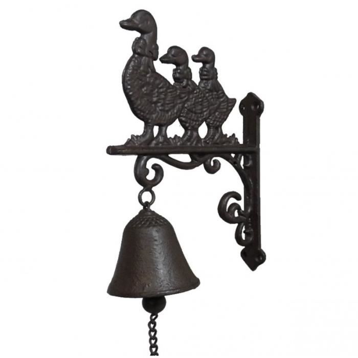 Cloche ou Applique Carillon Murale Motifs Oies en Fonte Patinée Marron 7,5x16,5x24,5cm