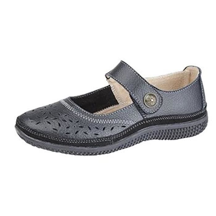 Sandale De Randonnee GSK2K Cuir large FIT velcro Chaussures EEE Casual Taille 4-9 Noir Taille-38