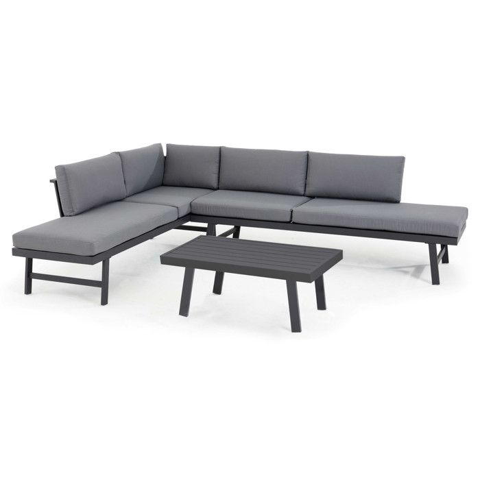 Salon de jardin - 207 x 70 x 68 cm - Aluminium - Oviala - Gris