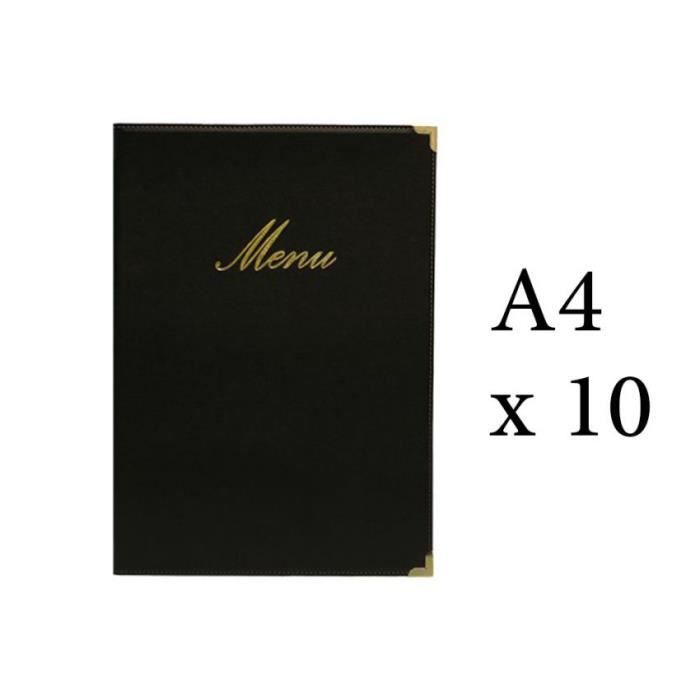 Lot 10 protège-menu Classique format A4 couleur noir - Porte menu hôtel restaurant - Securit 5 Noir