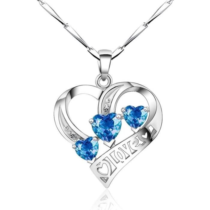 Collier Pendentif Coeur Love Cristal Swarovski* Turquoise Argent 925