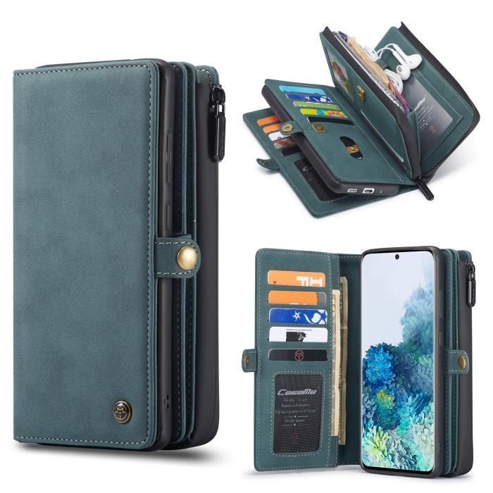【SmartLegend】 Coque Samsung S20 Ultra Bumper Portefeuille avec Fente pour Carte, Housse de Protection avec Bouton-pression Bleu