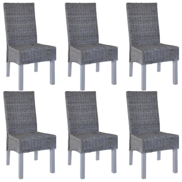 Chaise de salle à manger 6 pcs Rotin Kubu - Bois de manguier - Gris - Meubles/Fauteuils/Chaises de cuisine - de salle à manger -