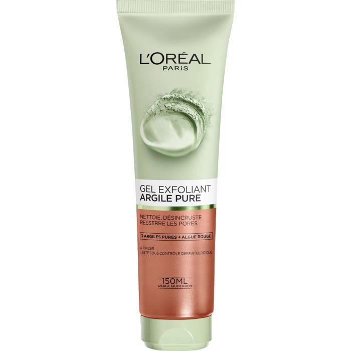 L'OREAL PARIS Gel exfoliant visage Skin expert 3 Argiles pures + algues rouges - 150 ml