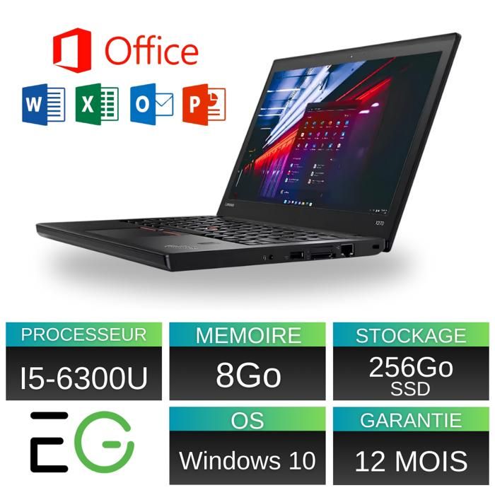 Lenovo ThinkPad X270 - 12.5 Core i5-6300U 2.4 GHz - 8 Go DDR4 - 256 Go SSD Noir AZERTY - Lenovo Thinkpad