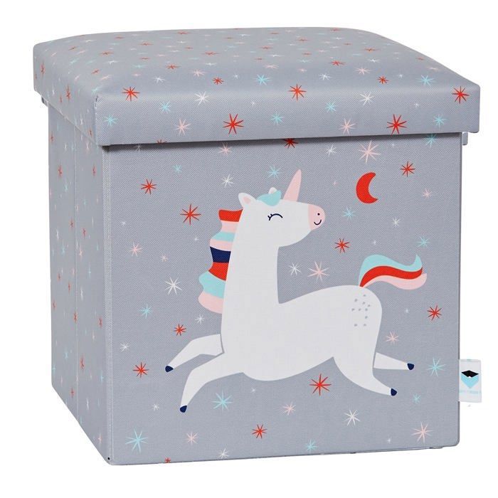 Pouf coffre pliable enfant LOVE !T STORE !T - Licorne gris 35x35x35 cm