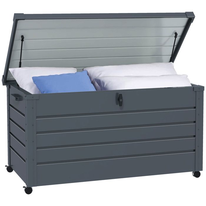 Coffre de rangement extérieur - Outsunny - 311L - vérin à gaz roulettes et poignée - en acier galvanisé - 120x62x66 cm - gris