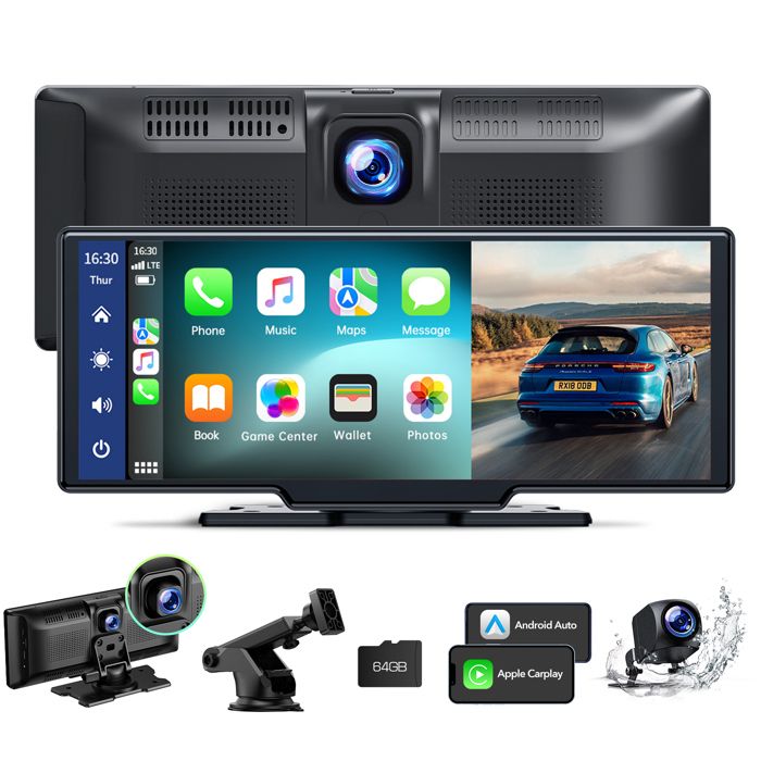 CAMPARK 10 Autoradio Carplay sans Fil Caméra avant 2.5K+1080P Caméra de recul Écran Tactile pour Apple Carplay/Android Auto
