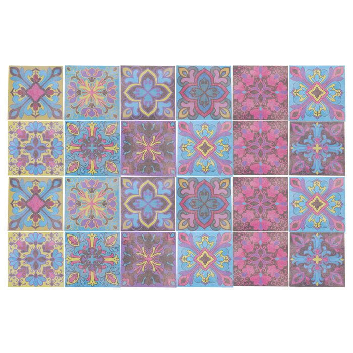 Stickers X AUTOHAUX Sticker pour carrelage Autocollant mural en PVC pour Carrelage 10 x 10 cm Jaune Rose 24Pcs