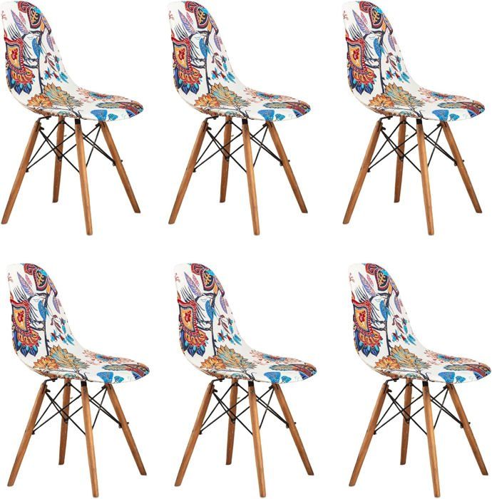 6Pcs Housse de Chaise Scandinaves Extensible Housse de Chaise de Salle à Manger-motif bleu beige 6Pcs Housse de Chaise Scandinaves Extensible Housse de Chaise de Salle à Manger-motif bleu beige