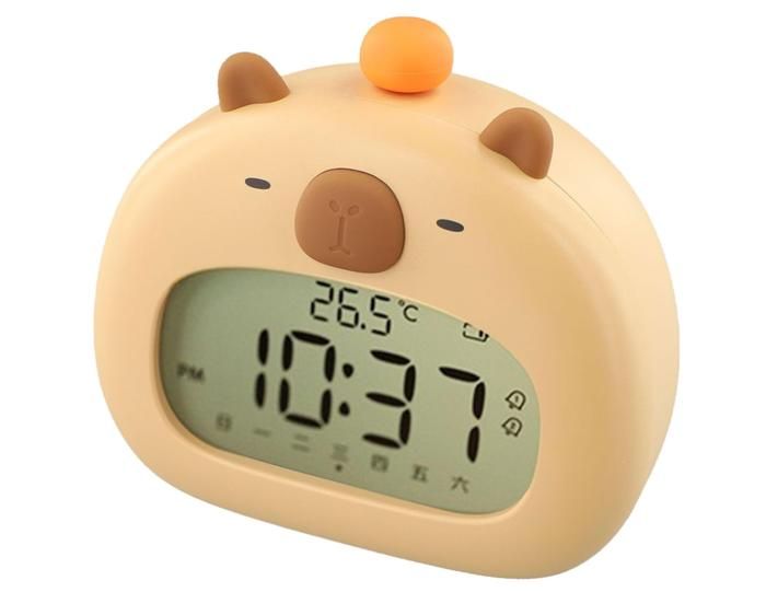 Réveil Veilleuse Capybara Pour Enfants - Horloge LED En Silicone Rechargeable, Alarme Avec Snooze - 3