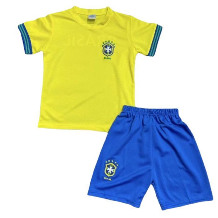 Ensemble De Foot Maillot Et Short D'un Footballeur Enfant Jaune Fluo