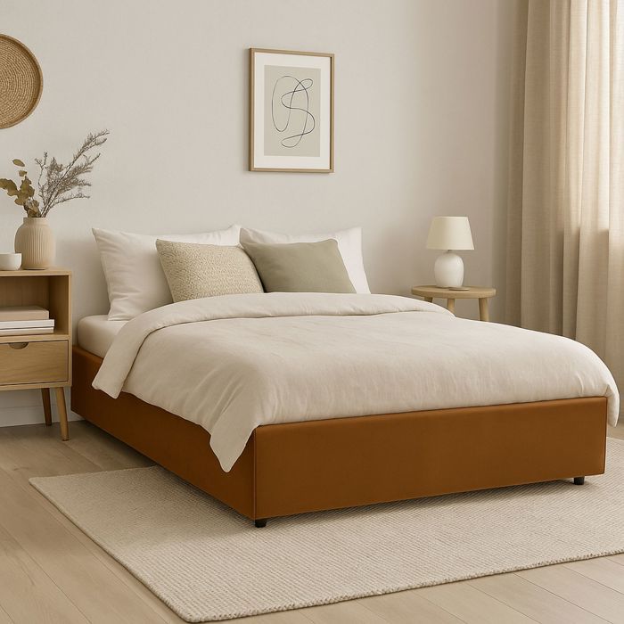 Lit coffre en velours marron 140x190 - Marron - Terre de Nuit