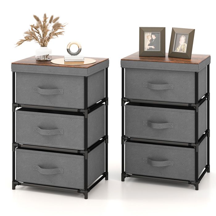COSTWAY Lot de 2 Commode 3 Tiroirs en Tissu 40 x 30 x 62 cm Table de Chevet avec Cadre en Métal pour Chambre Industriel Gris COSTWAY Lot de 2 Commode 3 Tiroirs en Tissu 40 x 30 x 62 cm Table de Chevet avec Cadre en Métal pour Chambre Industriel Gris