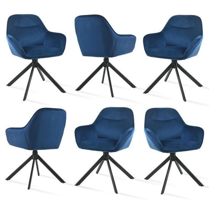 GOEURVANT Lot de 6 Chaises de Salle à Manger Pivotantes 360° avec Accoudoirs Chaises Design Ergonomique Pieds MétalBleu