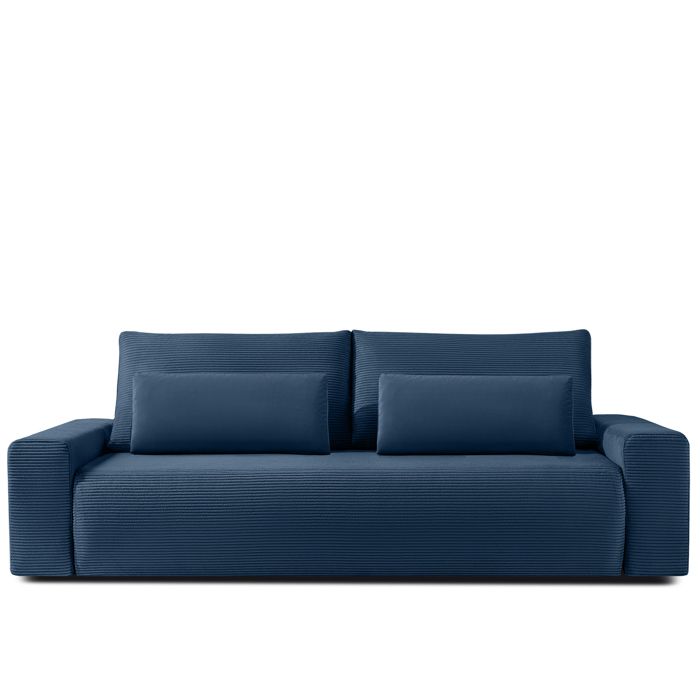 Canapé convertible 3pl MOLLIS Velours côtelé Bleu marine avec coffre - L 250 x P 108 x H 93 cm