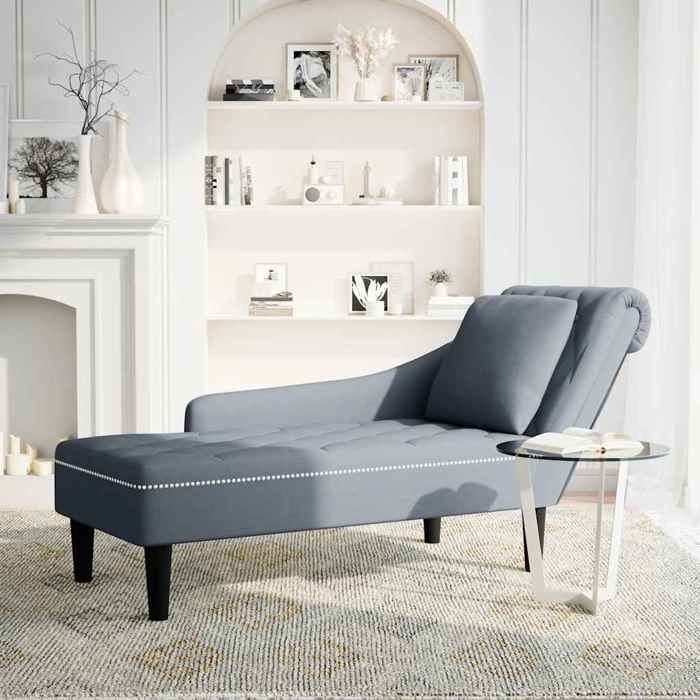 (SOLDES JUILLET)Fauteuil long - UU - Chaise de Canapé de Loisirs - et coussin et accoudoir droit gris foncé velours FR14009773
