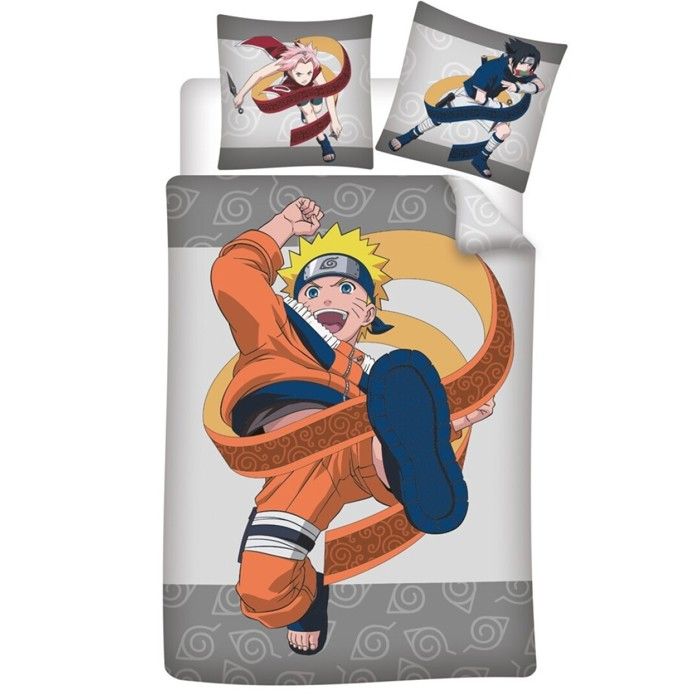 Naruto Shippuden Parure de Lit Enfant 100% Coton Imprimée Réversible Kick Housse de Couette 140x200 cm Taie d’Oreiller 65x65 cm