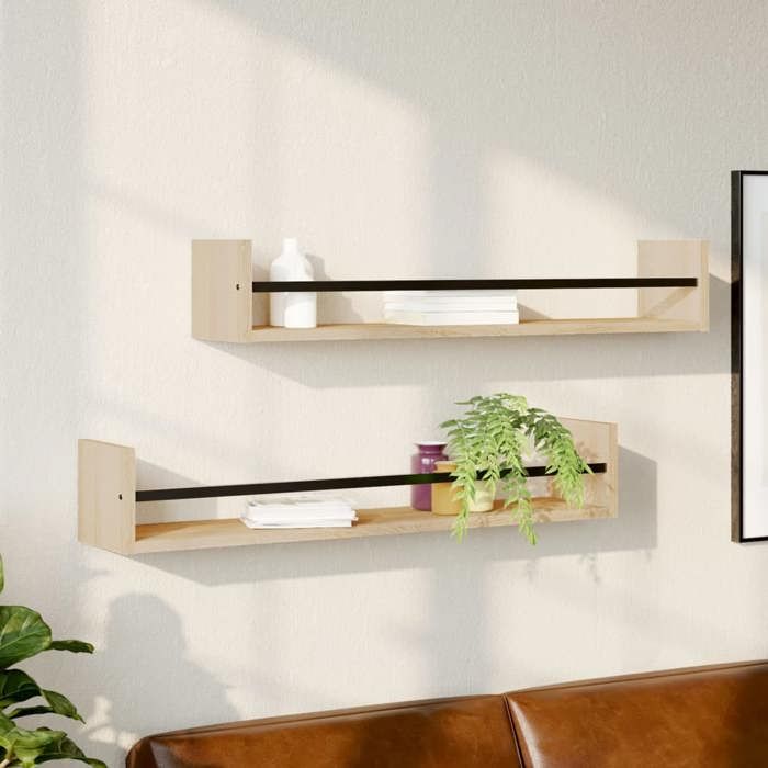 （8576695)Étagère murale Charge Maximal 20 Kg Scandinave - styleÉtagères murales avec barres 2 pcs chêne sonoma 80x16x14 cm