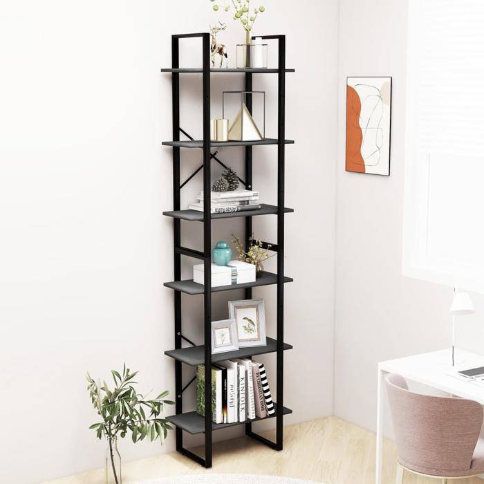 SALE 2025Bibliothèque Moderne - Meuble Étagère de rangement Gris 60x30x210 cm - Bois de pin massif 19 84 Kg 8123