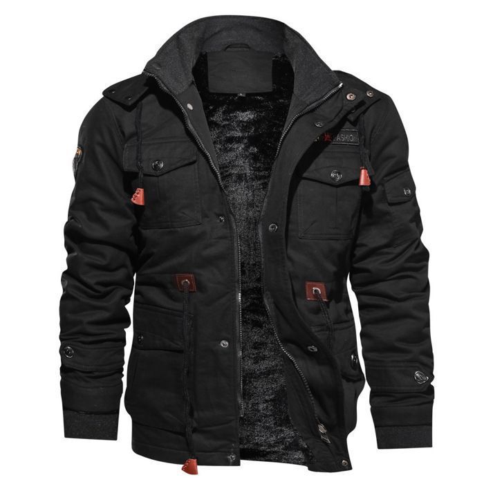 BLOUSON de Cycliste Homme Blouson Jacket Polaire Chaude Automne Hiver Veste à Capuche Sports Décontractée Noir