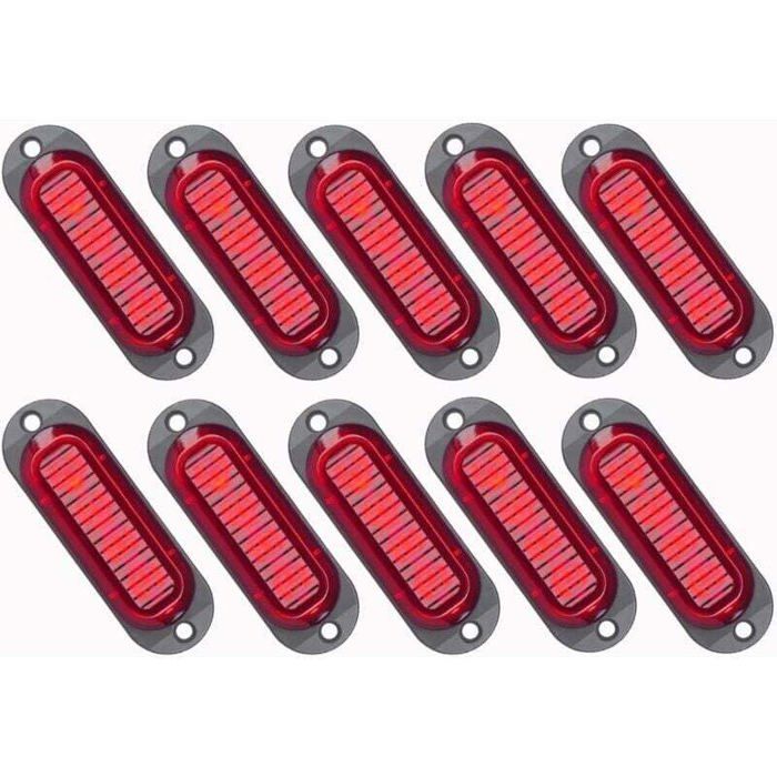 4 Feux De Gabarit Latéraux LED Ovales 12V/24V IP65 - Pour Camion, Remorque, Van, Caravane - Couleur Rouge