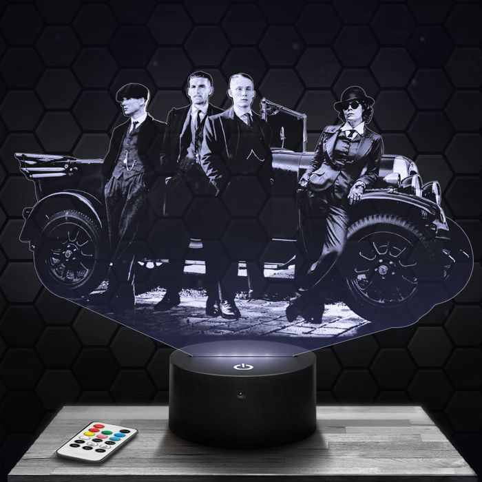 Lampe 3D - Famille Shelby Peaky Blinders - Accessoire Merch Cadeau Peaky Blinders - Veilleuse Led Tactile avec socle au choix