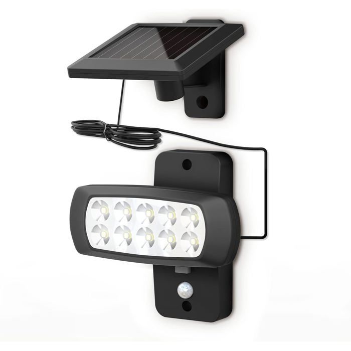 Lampe solaire LED extérieur IP44 détecteur de mouvements PIR noir protégé contre des éclaboussures lumière blanche froide 6500K