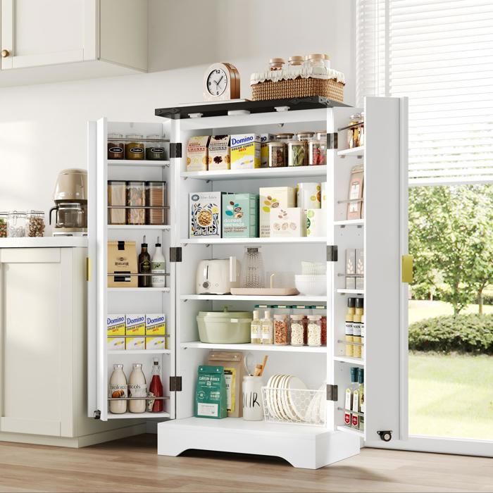Buffet de cuisine moderne - MODERNLUXE - 60.5x40x120 cm - Éclairage LED à capteur - 2 portes - Étagères réglables Buffet de cuisine moderne - MODERNLUXE - 60.5x40x120 cm - Éclairage LED à capteur - 2 portes - Étagères réglables