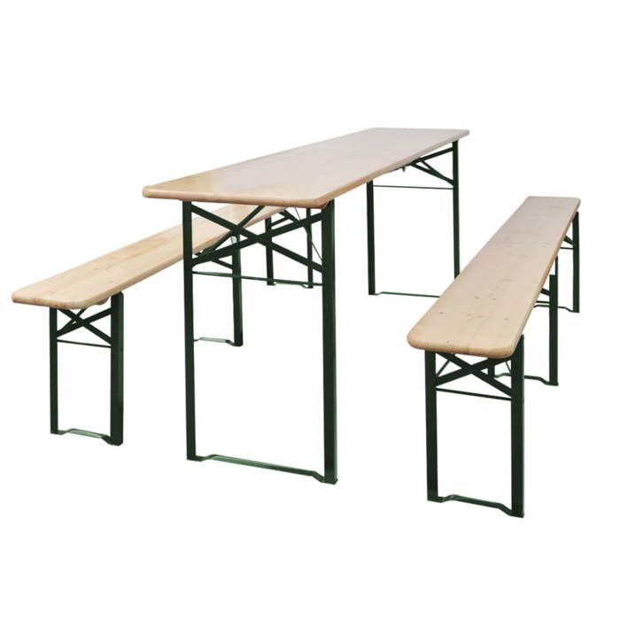 Automne/hiver Brun Table de brasserie pliable avec 2 bancs 220cm - bois de sapin - Hauteur:75cm DEC5100203