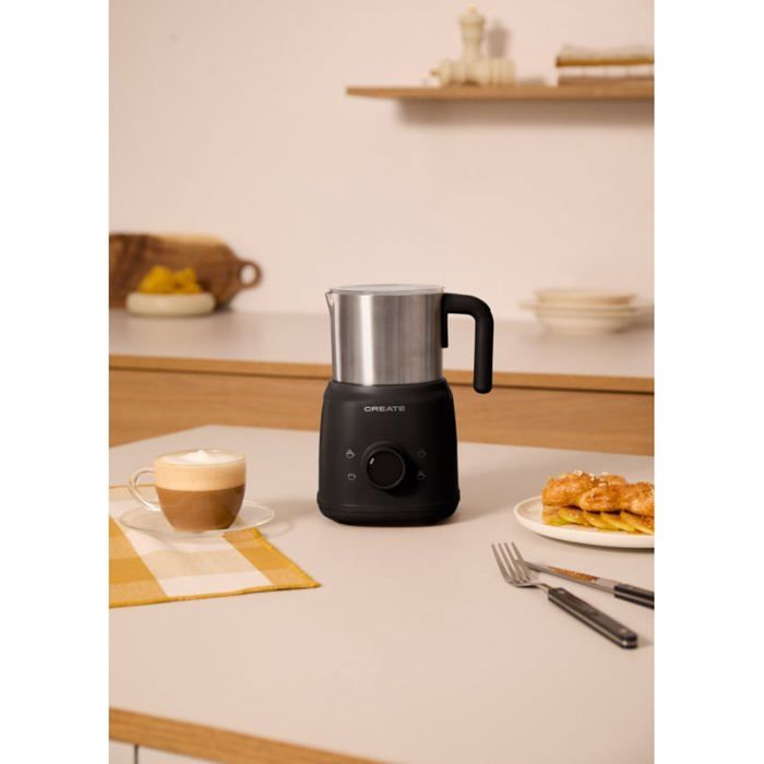 Mousseur à lait rétro - CREATE - Carafe amovible - 350 ml - Acier inoxydable - Sans BPA ni PFOA