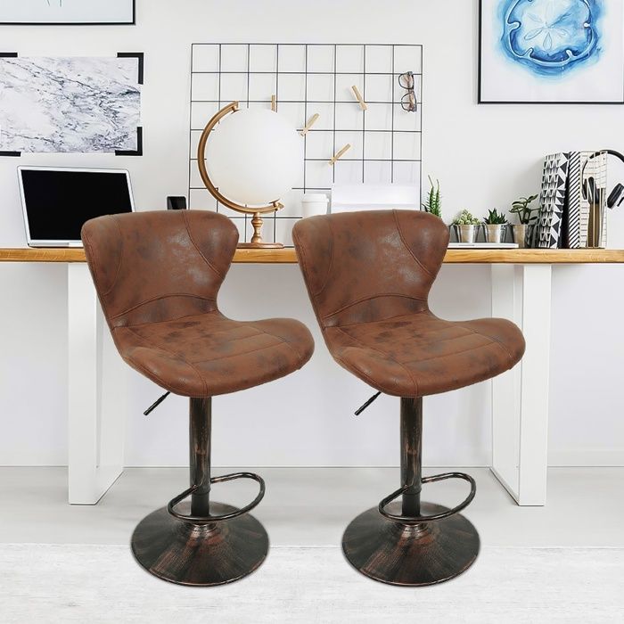 TABOURET DE BAR RÉTRO - ERROLVES - RÉGLABLE EN HAUTEUR - ROBUSTE - 47 5 × 40 × 87–109 CM - LOT DE DEUX - BRUN