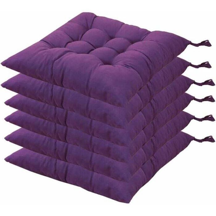 Coussins de chaises carrés - MICH - 40x40 cm - Violet - Lot de 6 - Matelassée - Confortable - Intérieur et extérieur