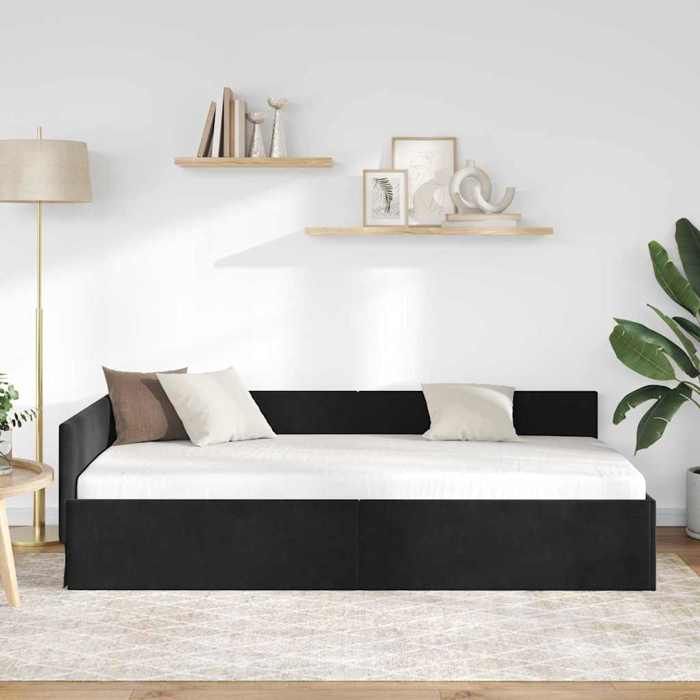 BEAU Cadre de lit dangle - SARAZYJ - Design en L - Lit de repos - Lit de jour - avec tête de lit Noir 90cm x 200cm - 62